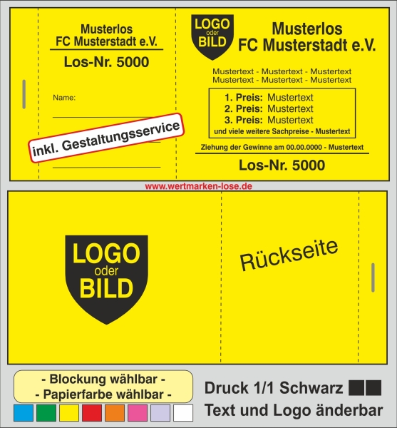 1000 Große Lose 14,9 x 6,8cm - doppelseitiger Druck 1/1 Schwarz [[-inkl.-Gestaltungsservice-]]